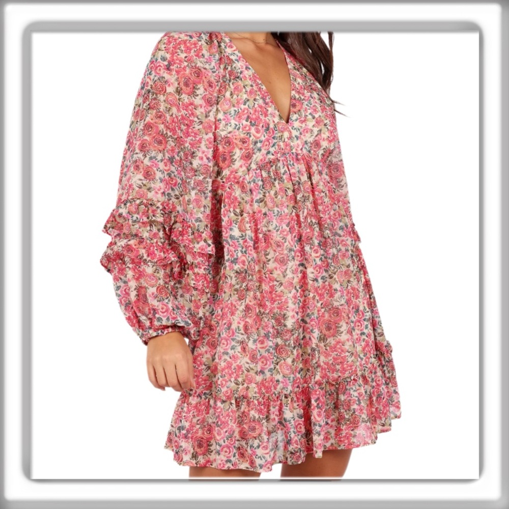 Petal & Pup Reese Long Sleeve Mini Dress Ruffle Long Sleeve Pink Size Large